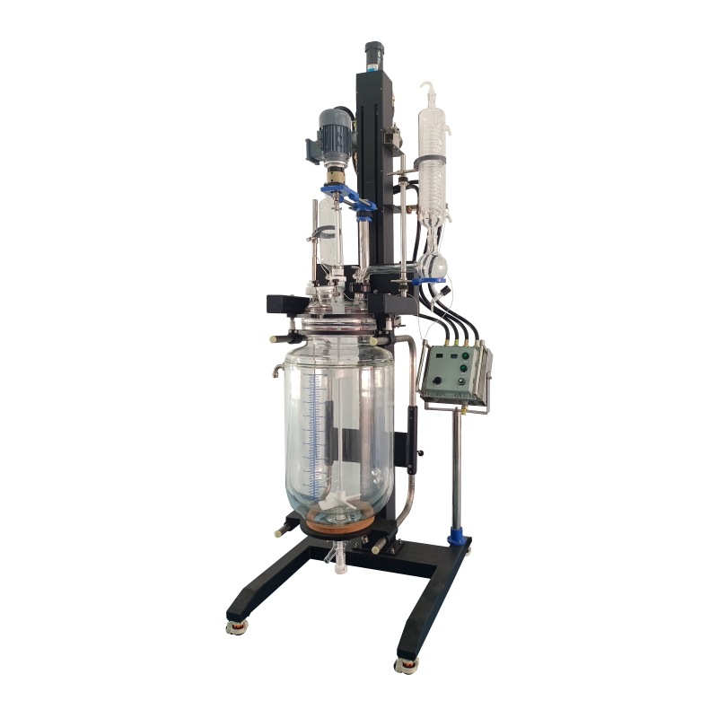 Electric Lift Double Jacketed Glass Reactor, chemical Lab Auto Lifting Glass Reaction Kettle